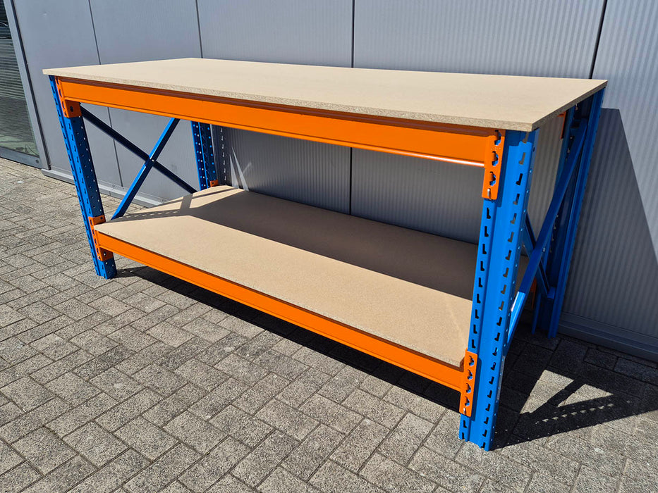 Werkbank Stow 100cm hoog, (kies je breedte), 80cm diep met boven en onderlaag