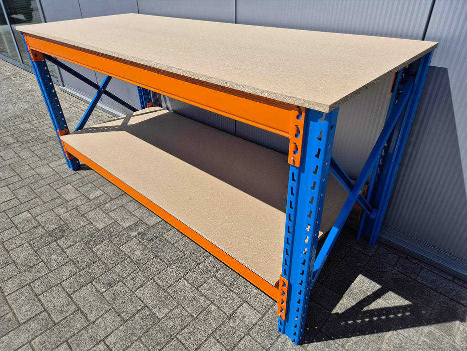 Werkbank Stow 100cm hoog, (kies je breedte), 80cm diep met boven en onderlaag