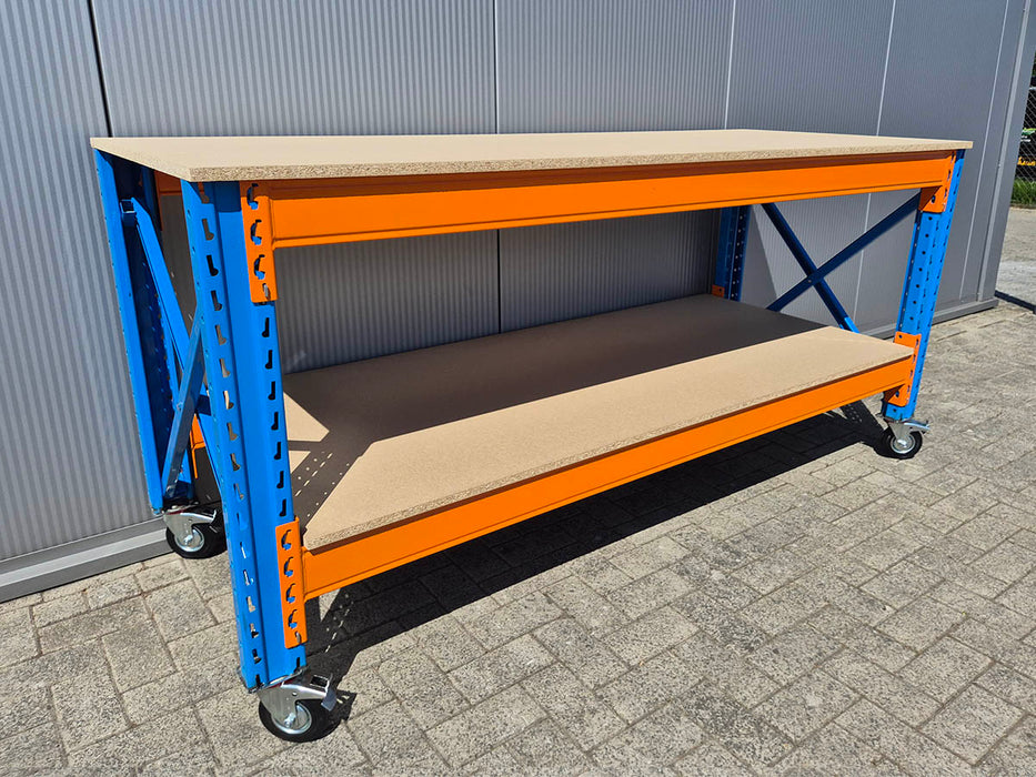 Werkbank Stow 100cm hoog, (kies je breedte), 80cm diep met boven en onderlaag