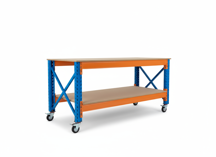 Werkbank Stow 100cm hoog, (kies je breedte), 80cm diep met boven en onderlaag