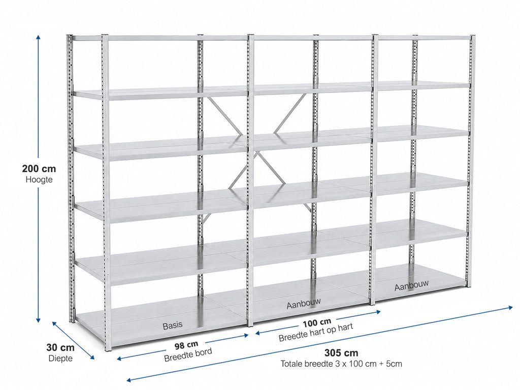 GS-3 legbordstelling 30 cm diep – basisstelling