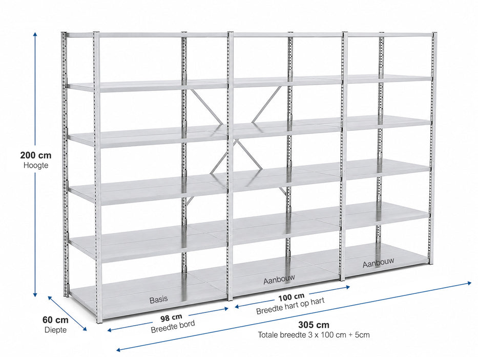 GS-3 Legbordstelling - 60cm diep | Basis