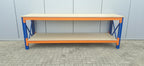 Werkbank 100cm hoog, 290cm breed, 80cm diep met boven en onderlaag