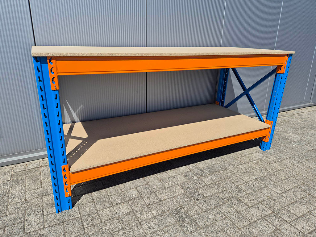 Werkbank Stow 100cm hoog, (kies je breedte), 80cm diep met boven en onderlaag