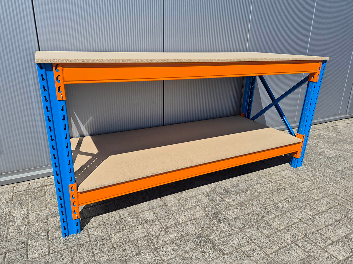 Werkbank Stow 100cm hoog, (kies je breedte), 80cm diep met boven en onderlaag