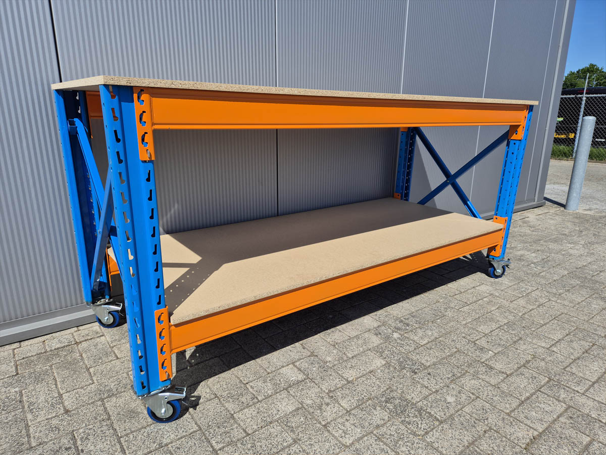 Werkbank Stow 100cm hoog, (kies je breedte), 80cm diep met boven en onderlaag