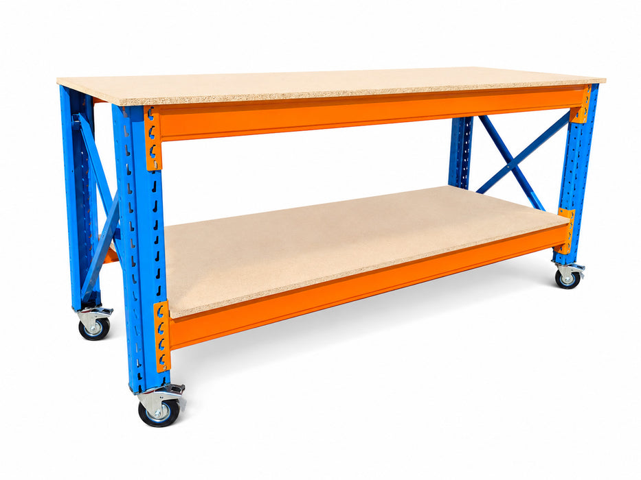 Stow werkbank met onderlaag op wielen – 100 kg per wiel - 290 cm breed × 80 cm diep × 100 cm hoog