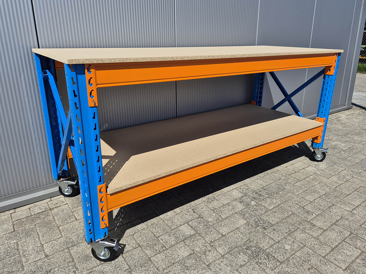 Werkbank Stow 100cm hoog, (kies je breedte), 80cm diep met boven en onderlaag