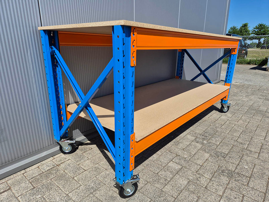 Stow werkbank met onderlaag op wielen – 100 kg per wiel - 290 cm breed × 80 cm diep × 100 cm hoog