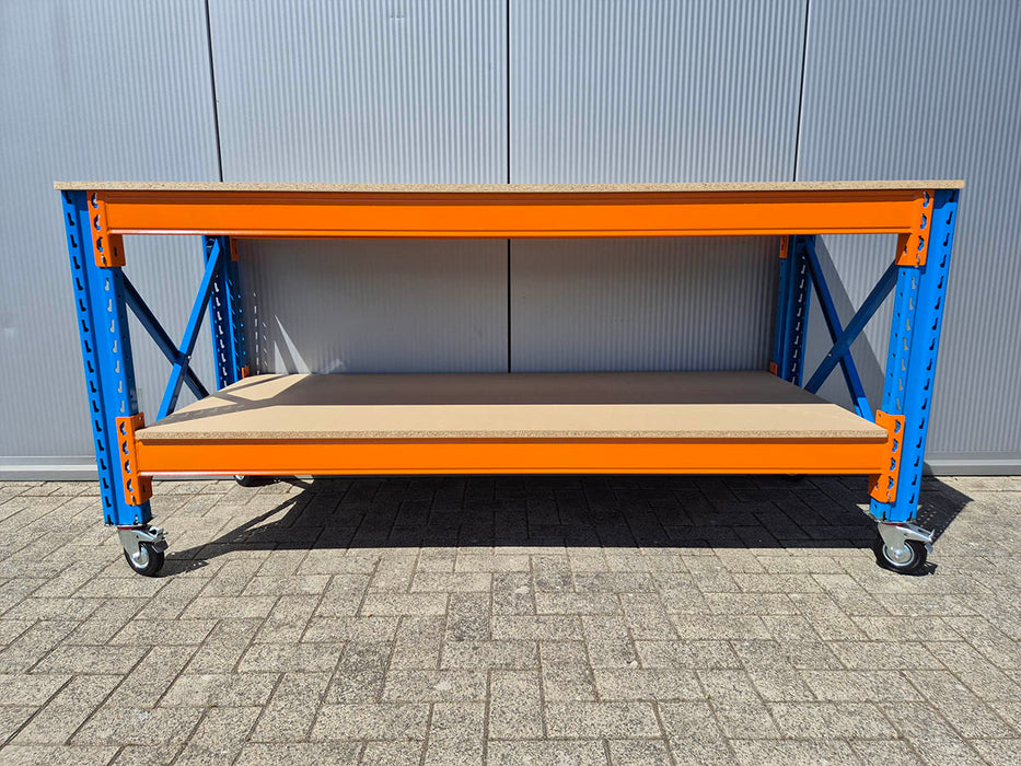 Stow werkbank met onderlaag op wielen – 100 kg per wiel - 290 cm breed × 80 cm diep × 100 cm hoog