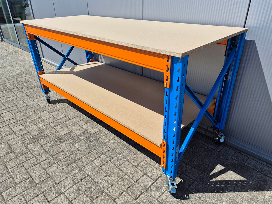 Stow werkbank met onderlaag op wielen – 100 kg per wiel - 290 cm breed × 80 cm diep × 100 cm hoog