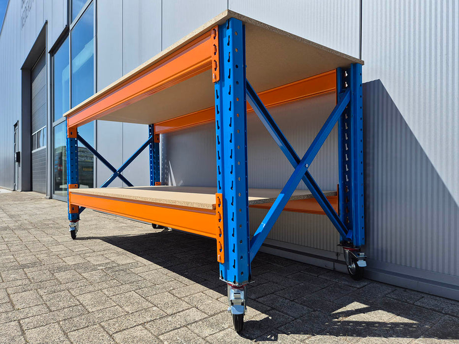 Stow werkbank met onderlaag op wielen – 100 kg per wiel - 290 cm breed × 80 cm diep × 100 cm hoog